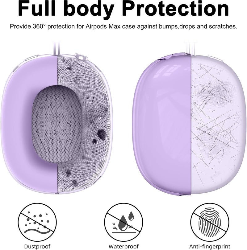 MINDRESY [4 in 1] Silicone Case Cover for AirPods Max,Clear Soft TPU Ear Cups Cover/Ear Pad Case/Headband Covers for AirPods Max(2024/2020),Transparent Accessories for Apple AirPod Max (USB-C),Pastel Lilac - Image 3
